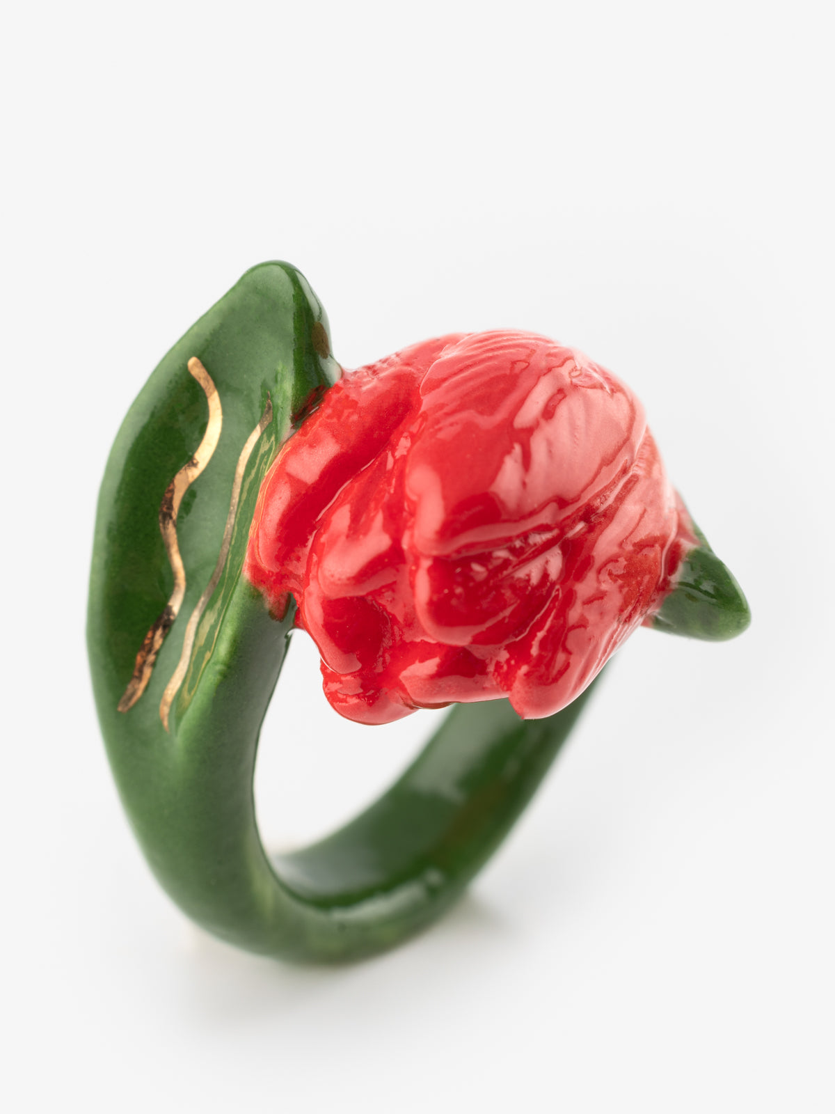 Bague tulipe en porcelaine