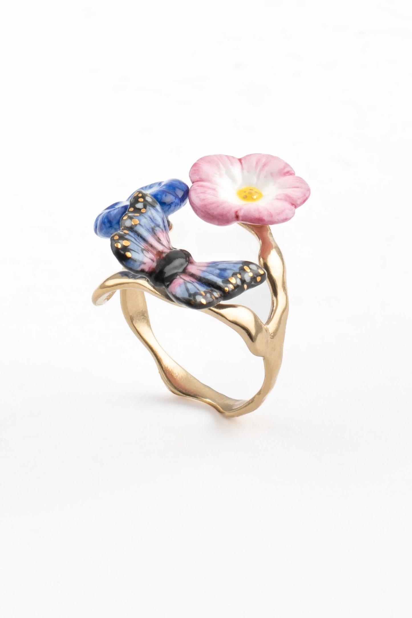 Bague papillon de nuit et roses célestes