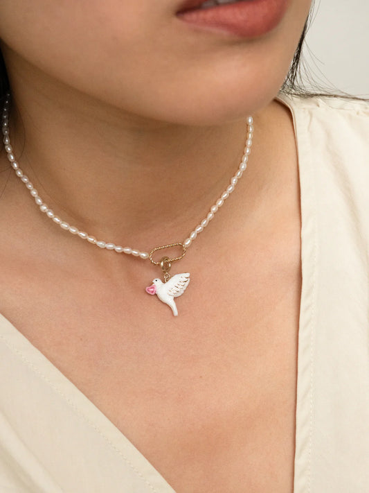 Dove and heart charm - Pink October