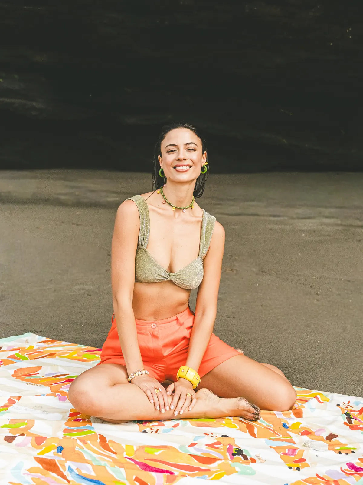 Collier perles fleurs tropical et bambou