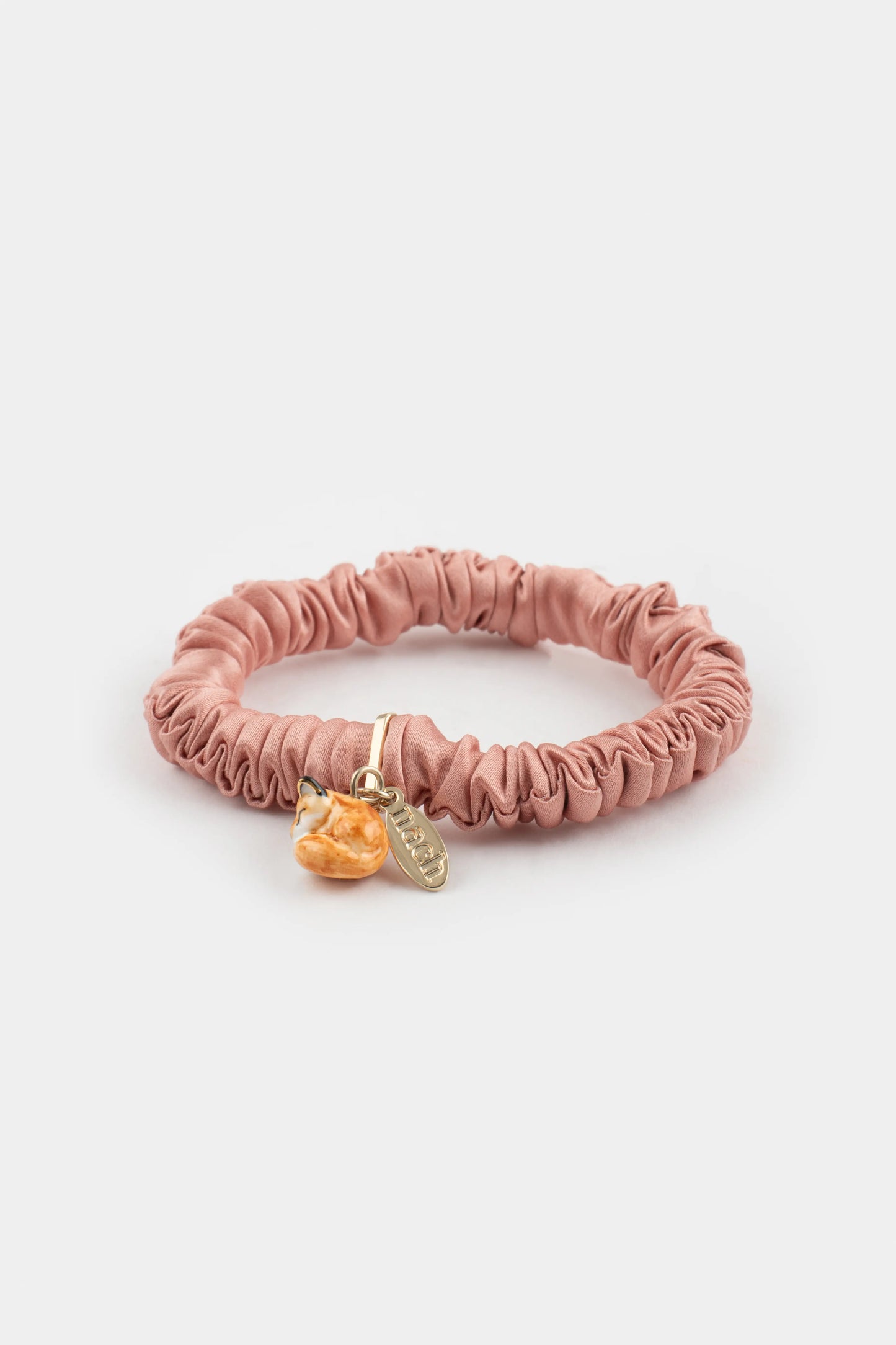 pink scrunchie bracelet, silk and fox