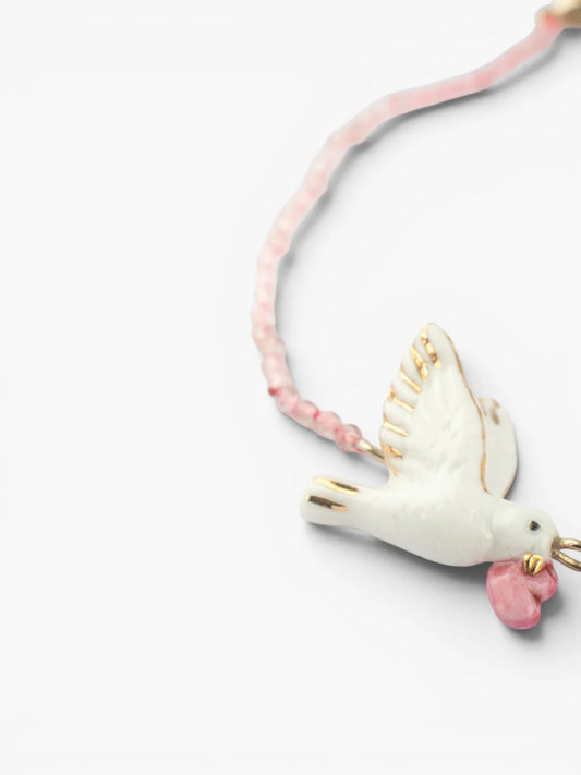 Bracelet colombe et pierres de quartz - Octobre rose