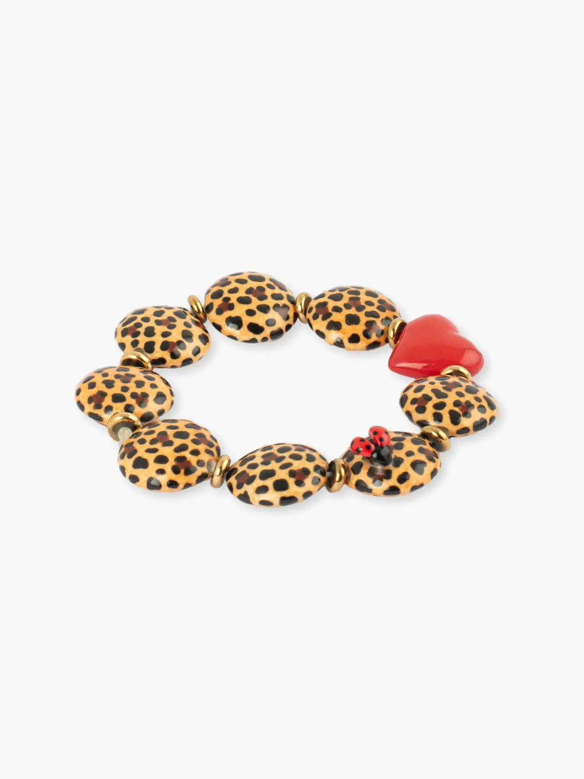 Bracelet perles motif léopard, cœur et coccinelle - 15 ans