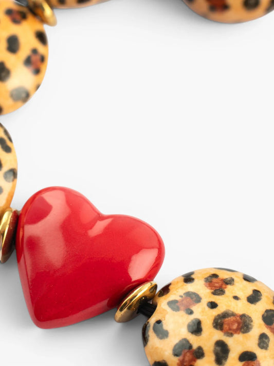 Bracelet perles motif léopard, cœur et coccinelle - 15 ans