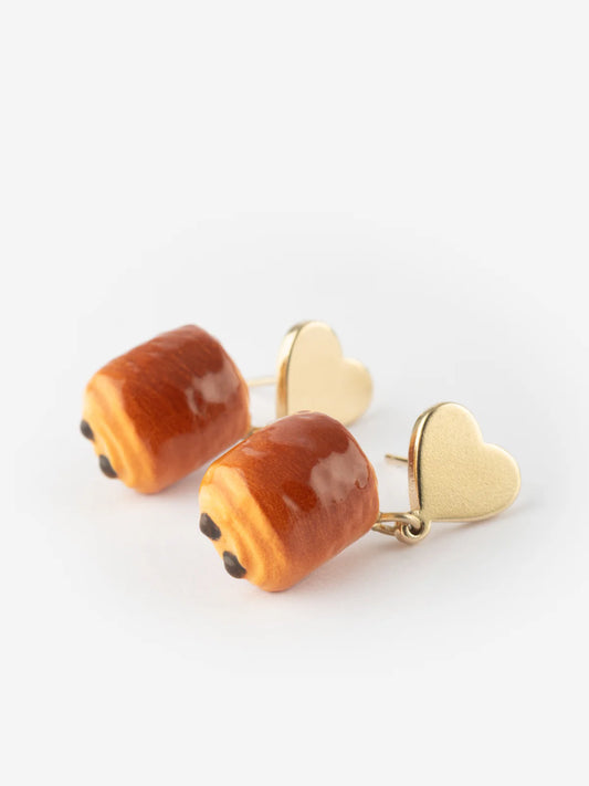 Heart and chocolate croissant ear studs