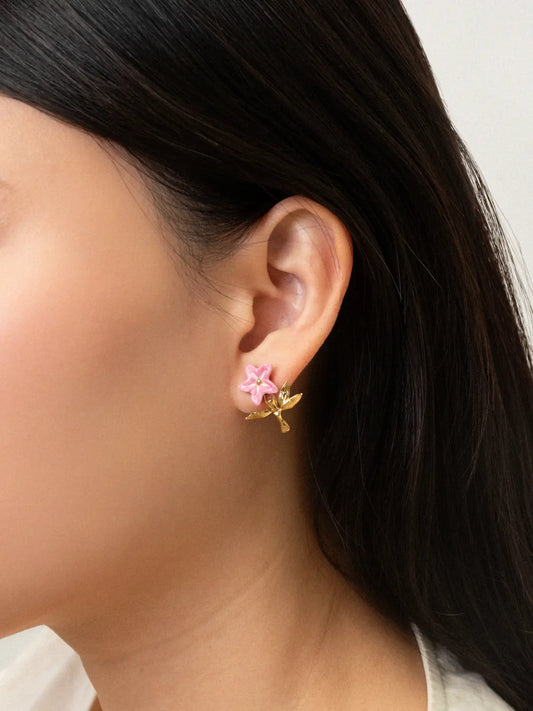 Boucles d’oreilles fleur de lys rose