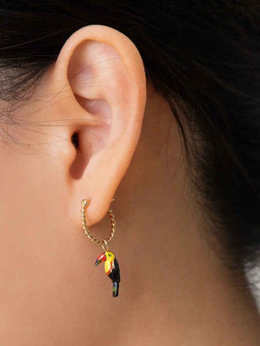 Mini orecchini a cerchio a forma di tucano tropicale - Venduti singolarmente