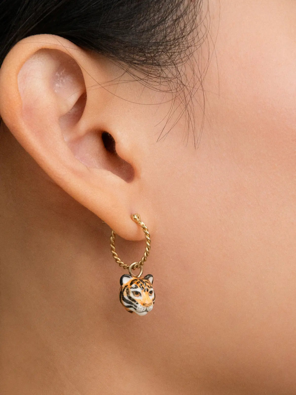 Mini tiger hoop earrings - Sold individually