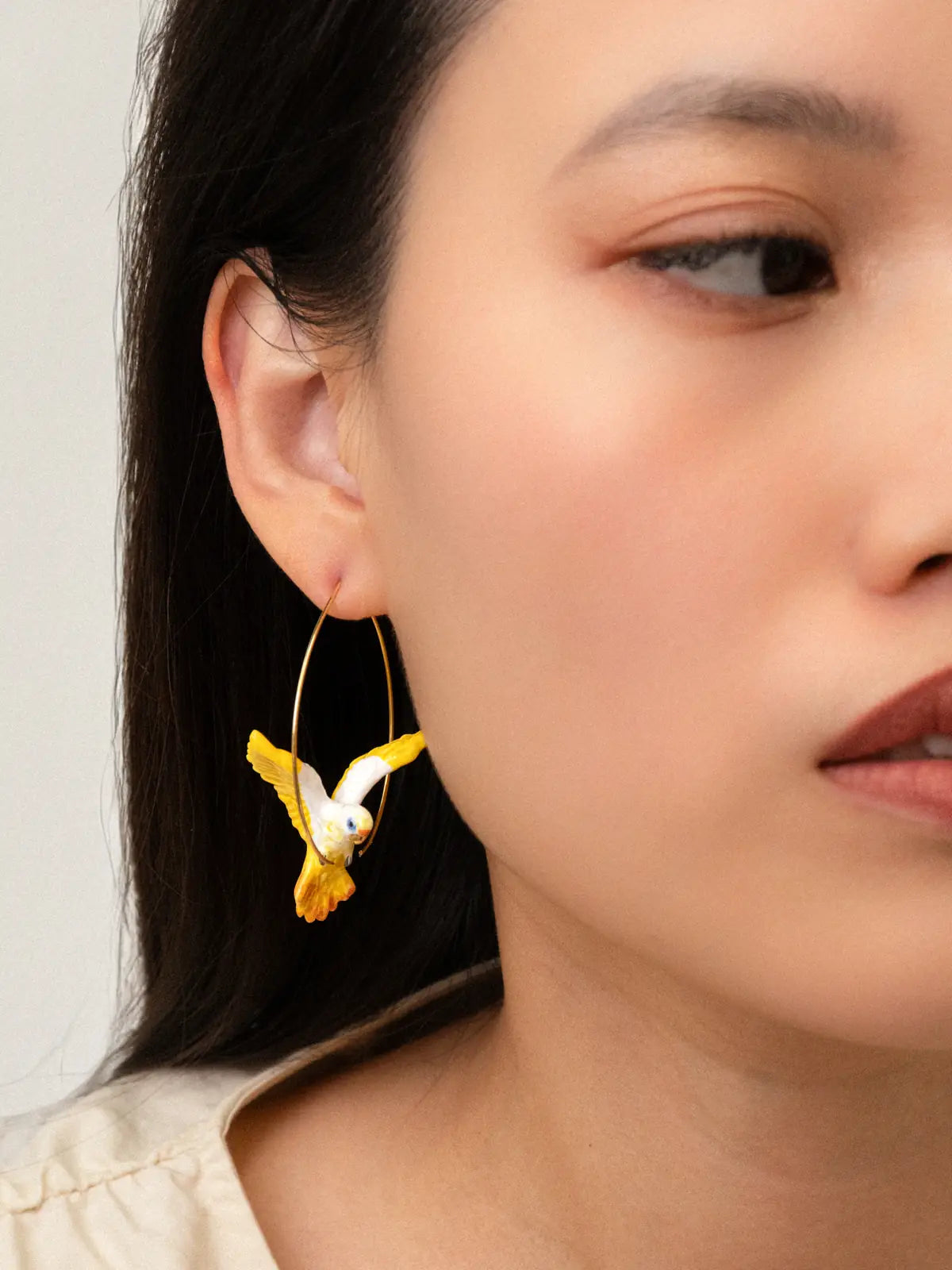 Grandes créoles perroquet Ara jaune en vol