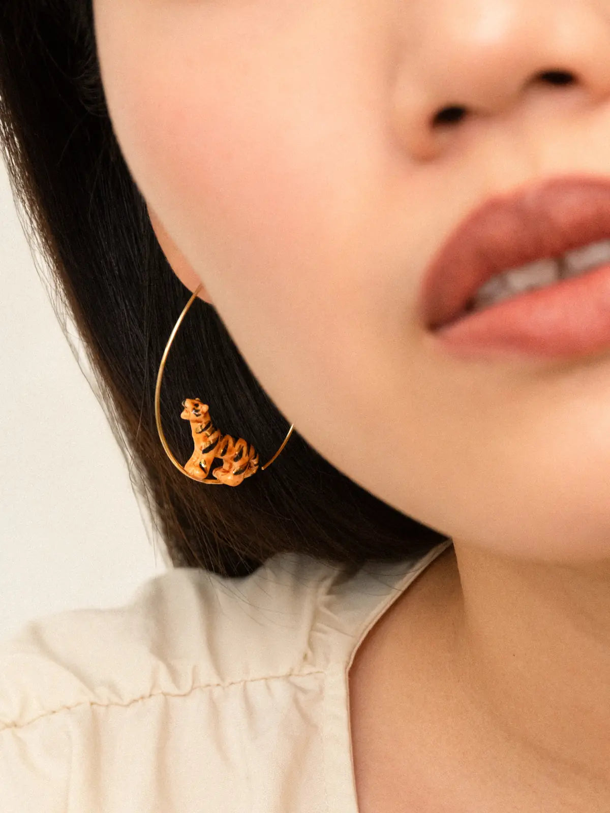 Crazy Tiger porcelain hoop earrings