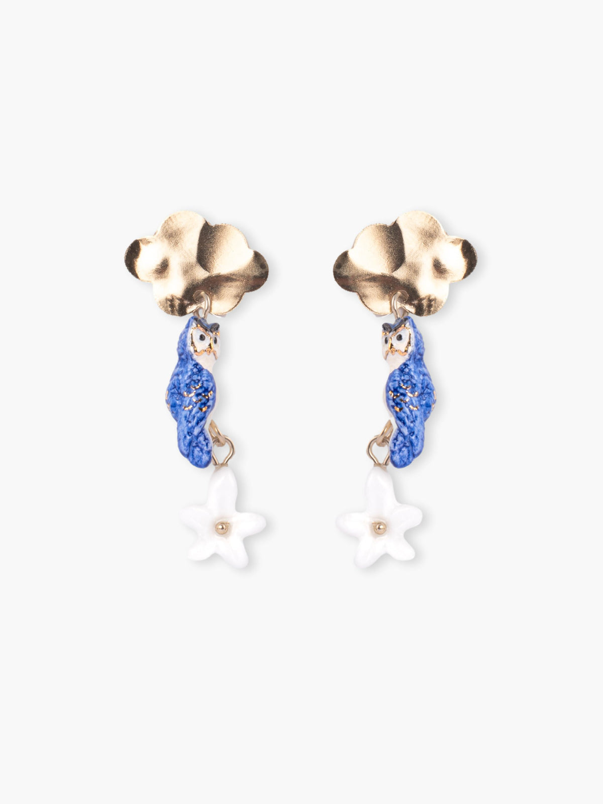 Orecchini pendenti con nuvola, gufo e gelsomino