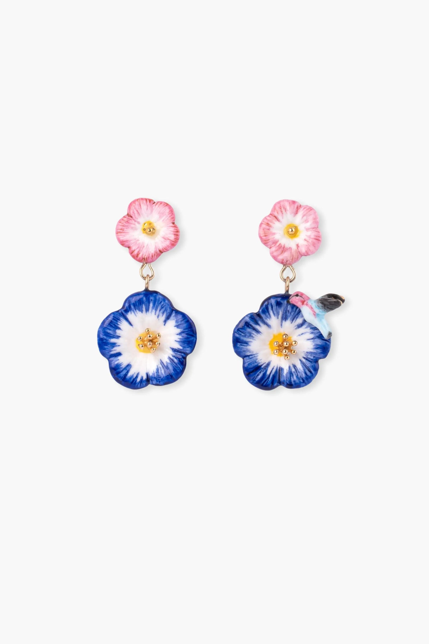 Sky pink and hummingbird drop earrings