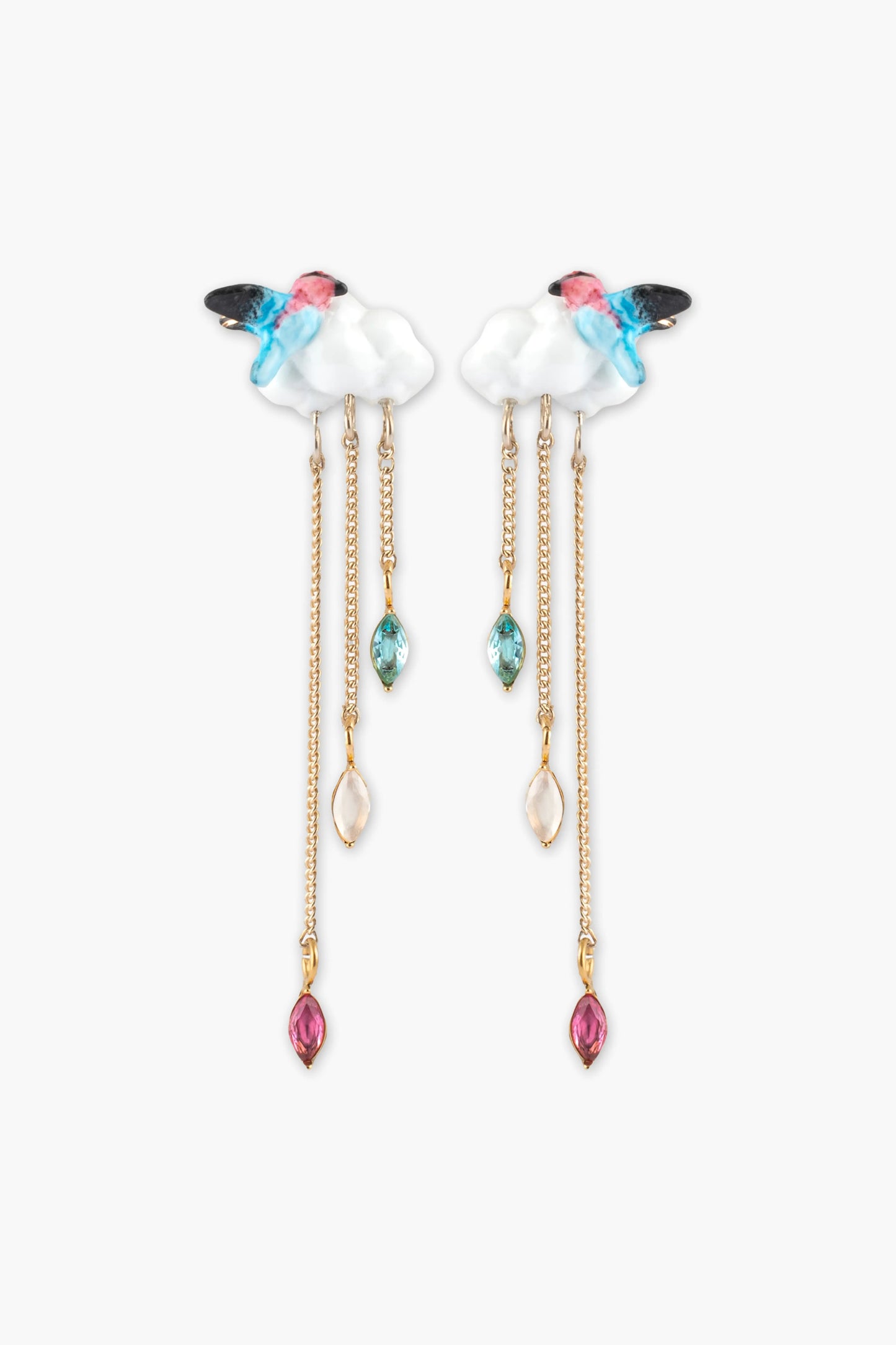 Cloud and hummingbird dangle earrings