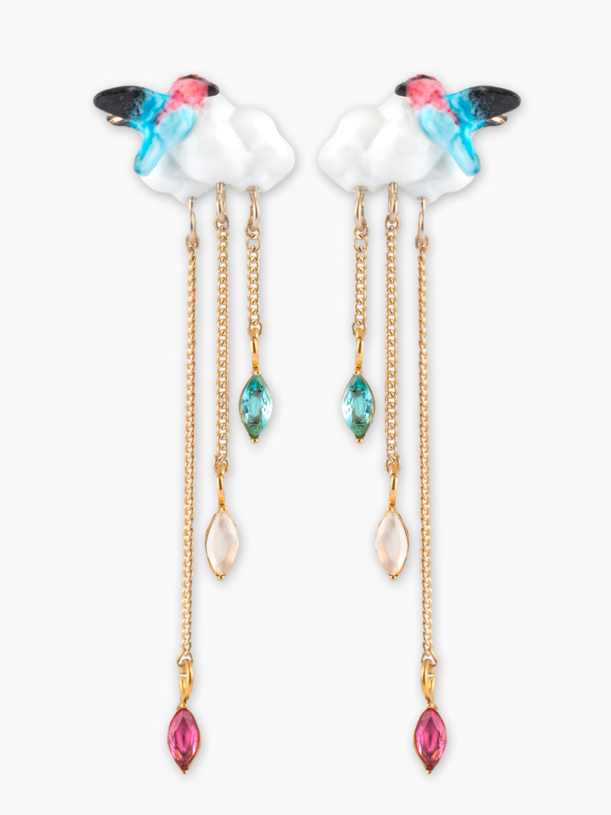 Orecchini pendenti con nuvola e colibrì