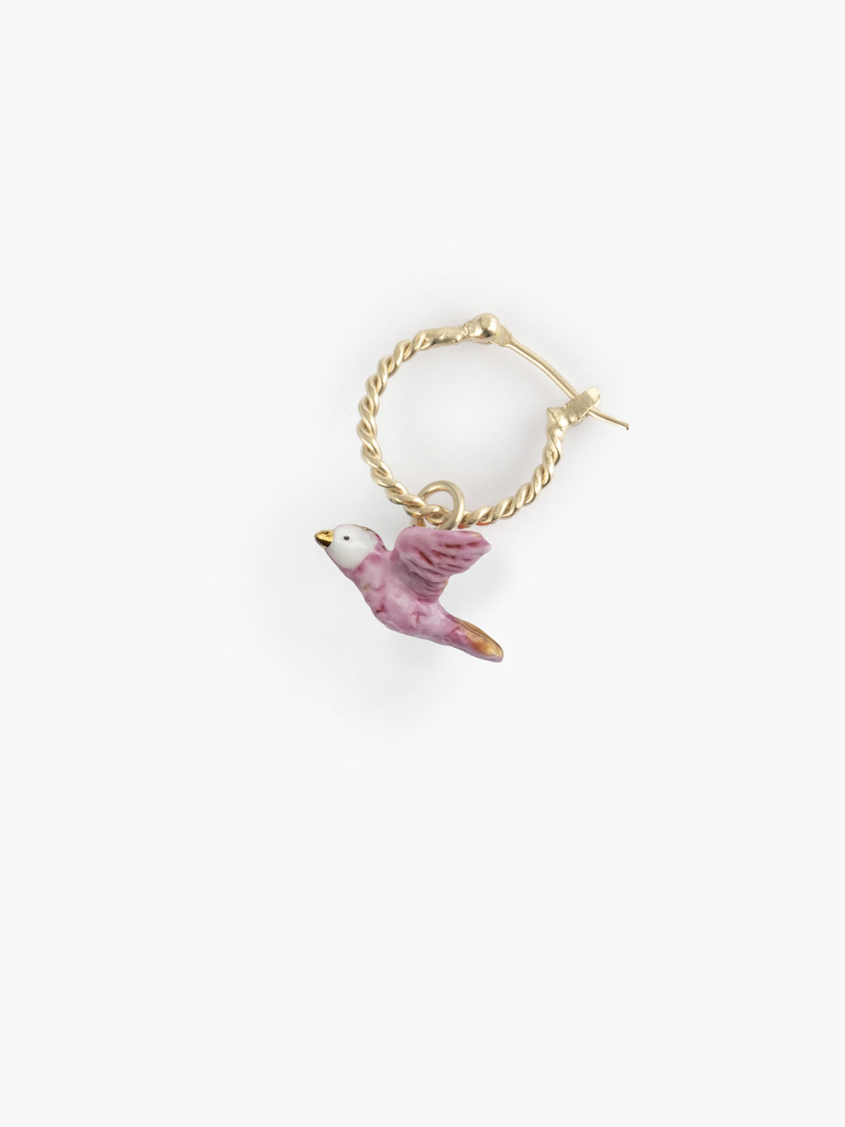 Mini orecchini a cerchio con colomba rosa - Venduti singolarmente