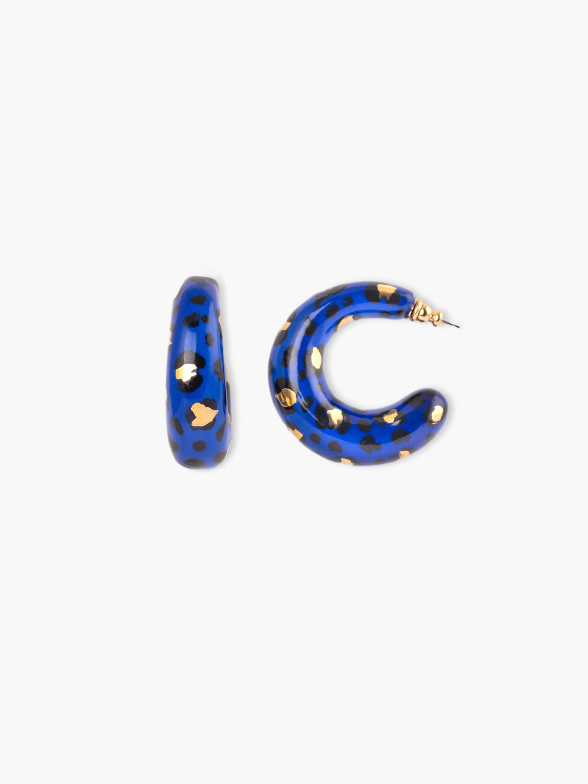 Grandi orecchini con stampa leopardata blu e oro