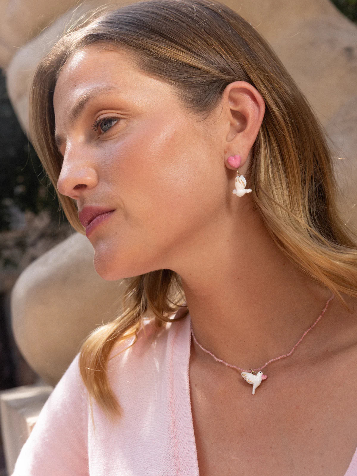 Collana con perle di colomba e quarzo - Pink October
