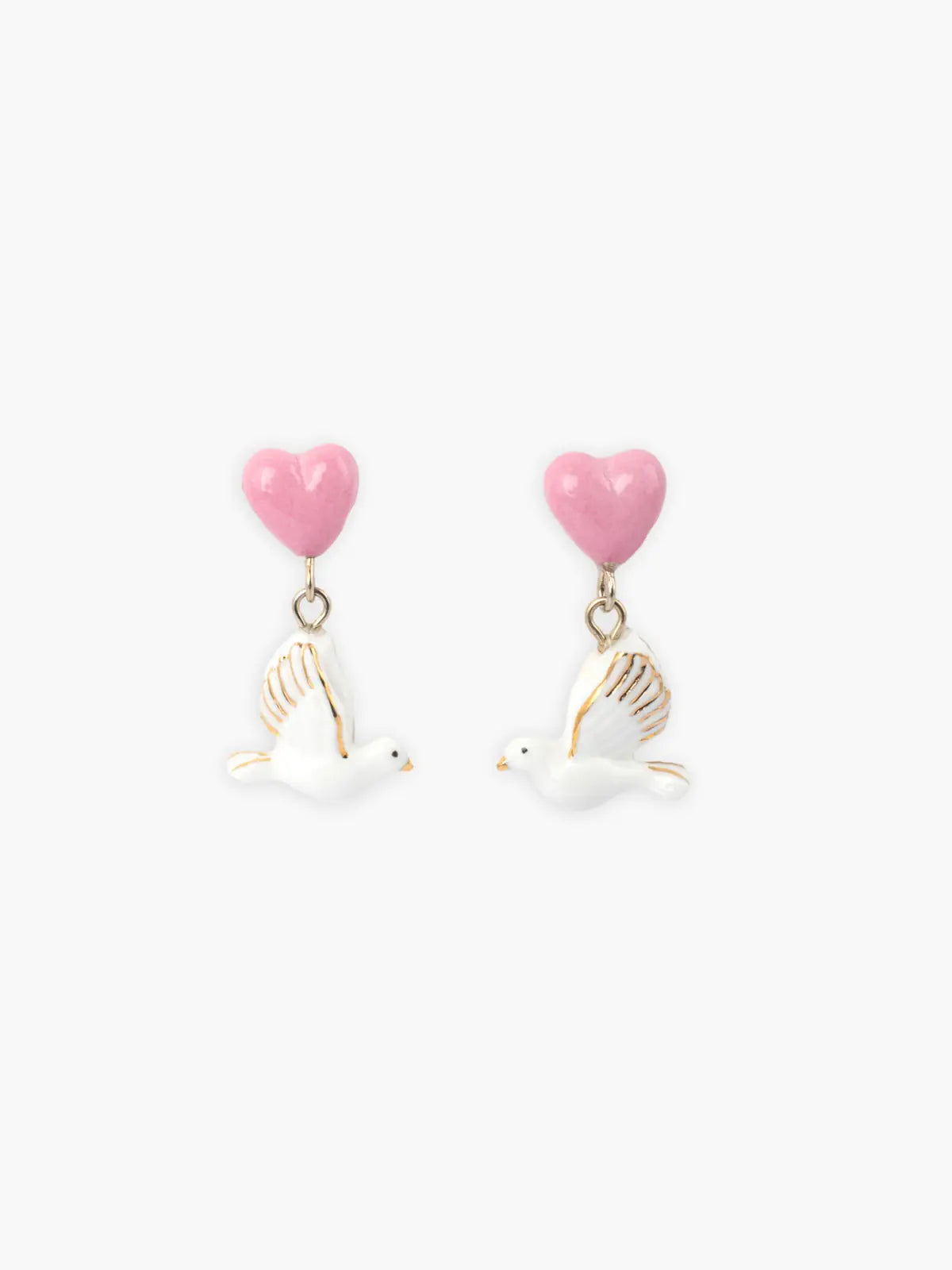 Heart and dove drop earrings - Pink October