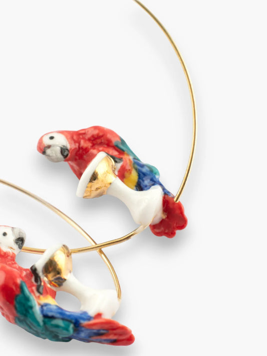 Grande créoles perroquet Ara sur coupe de champagne - 15 ans