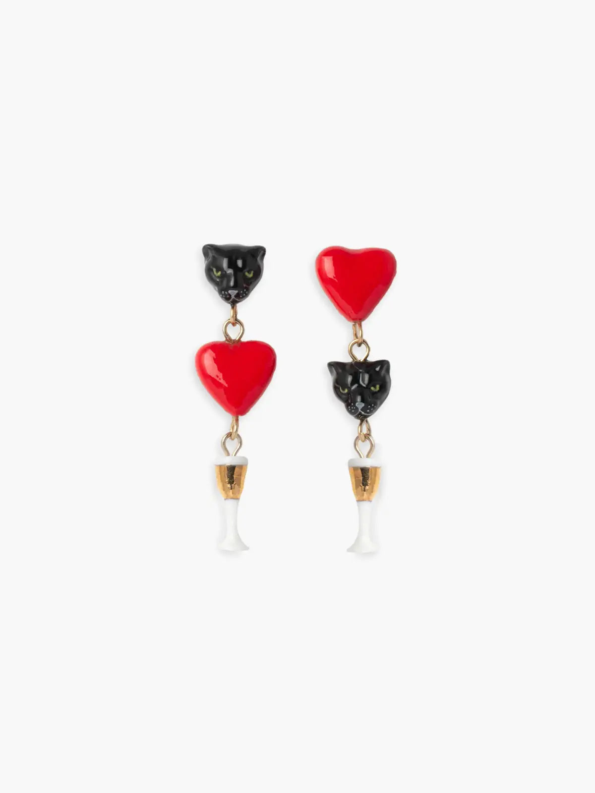 Panther, heart and champagne drop earrings - 15 years