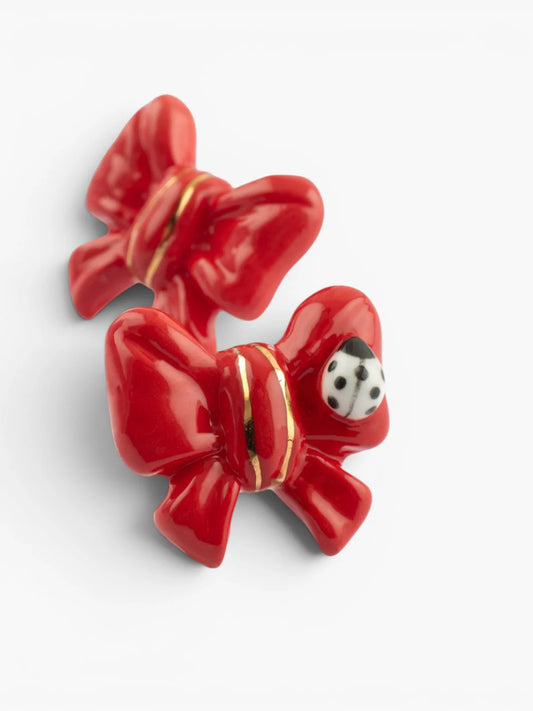 Boucles d'oreilles puces - Nœud et coccinelle 15 ans