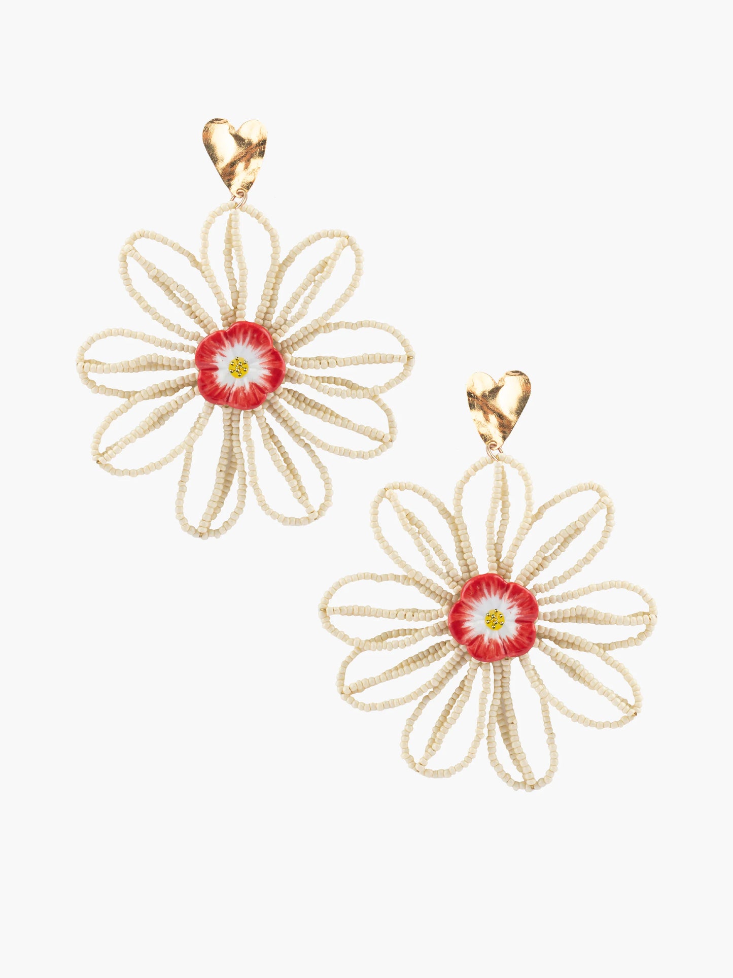 Boucles d'oreilles pendantes cœur et fleur perlée