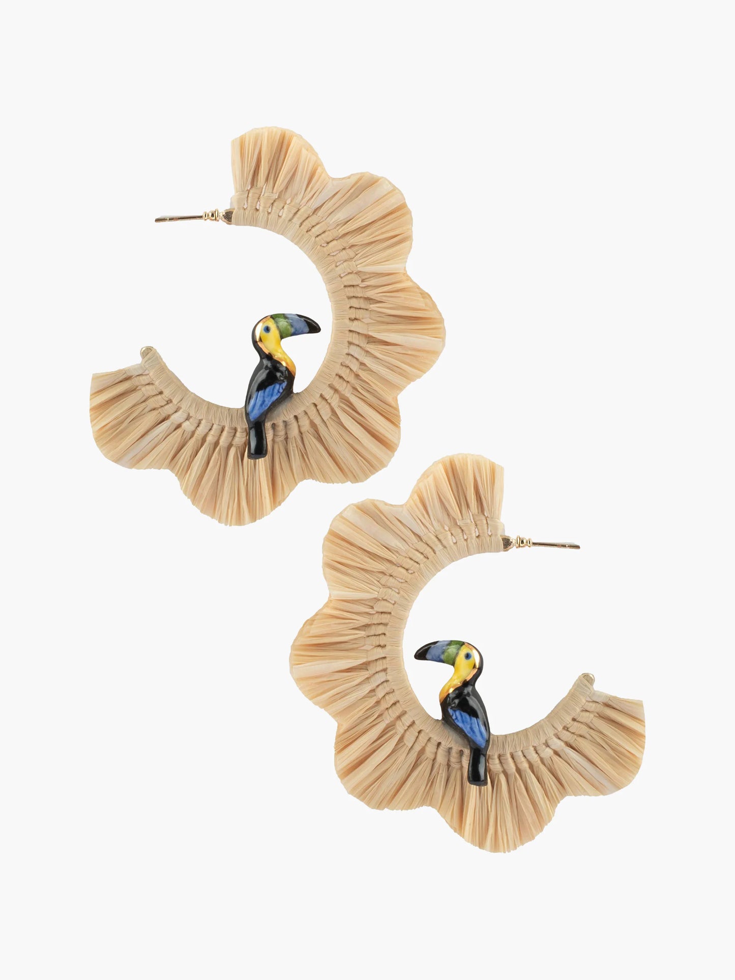 Boucles d'oreilles pendantes toucan et raphia