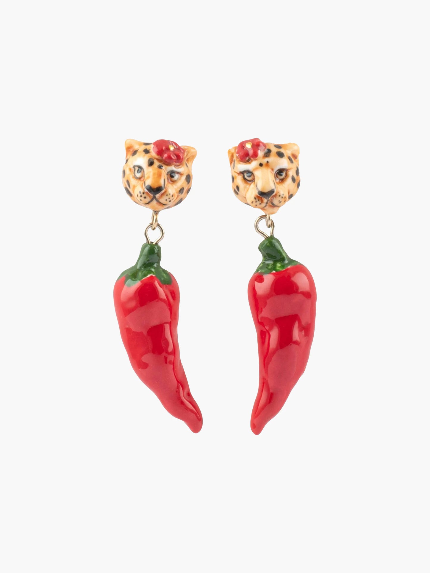 Boucles d'oreilles pendantes guépard et piment