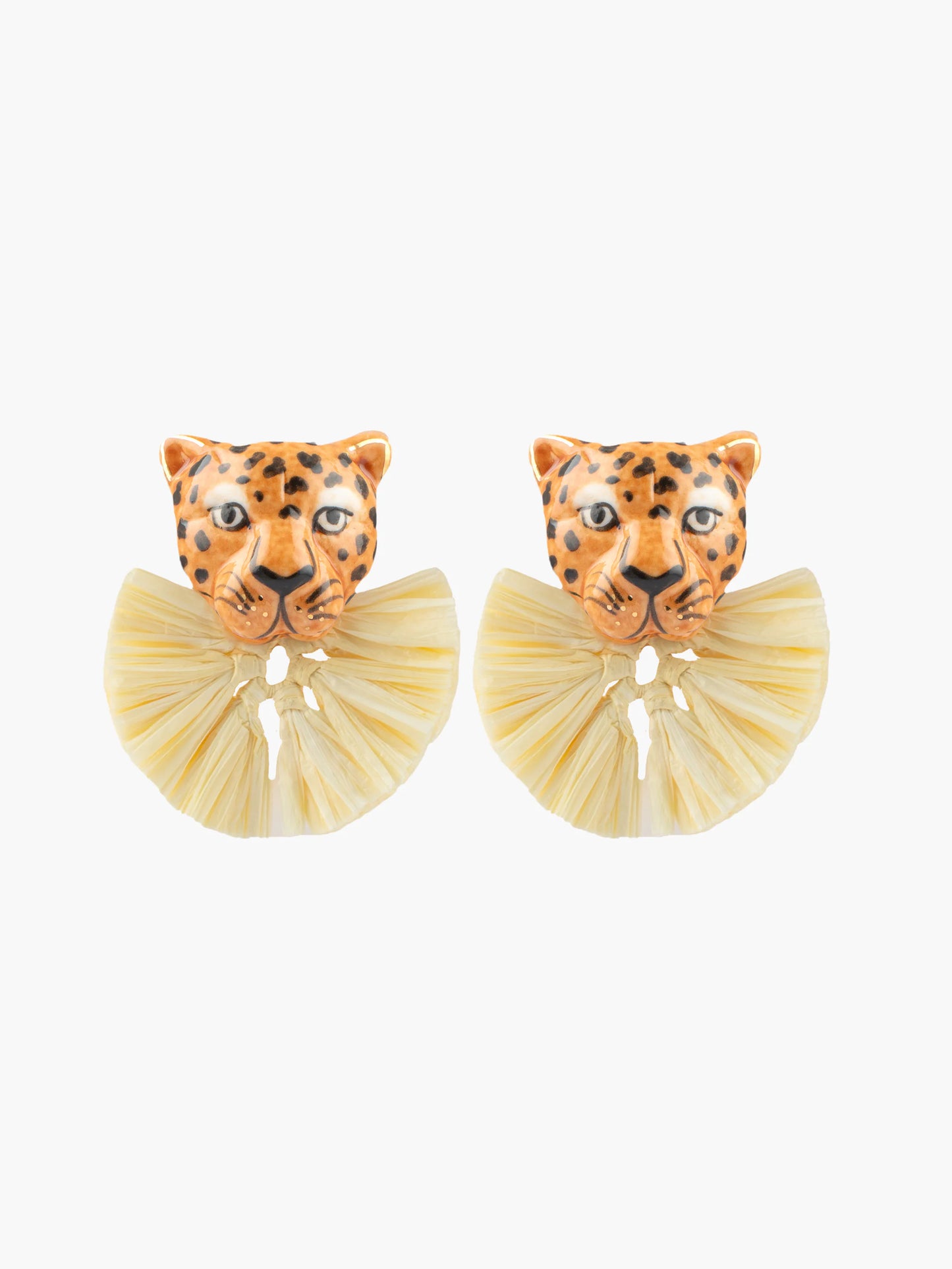 Boucles d'oreilles puces - guépard et raphia
