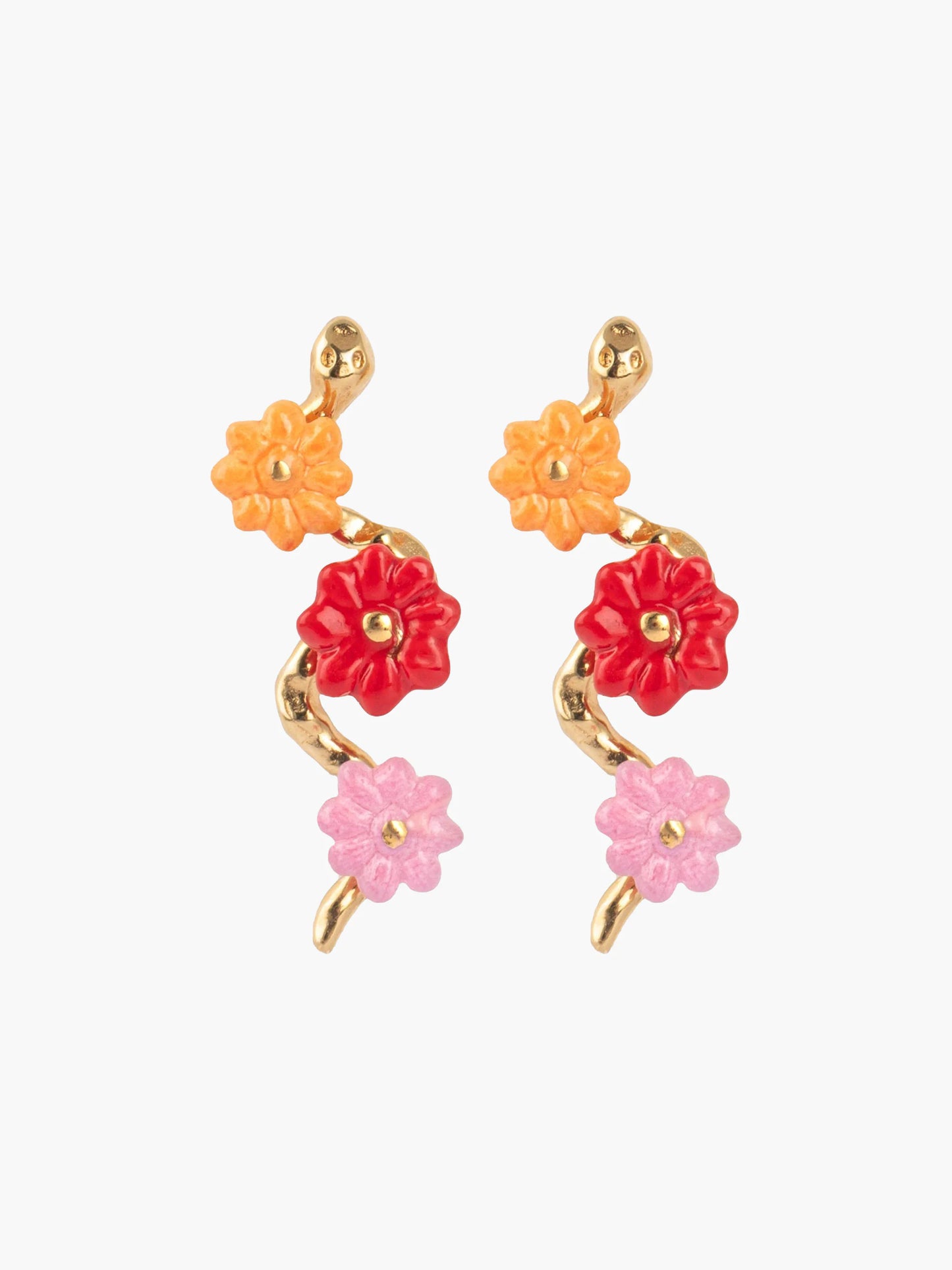 Boucles d'oreilles puces - serpent et fleurs