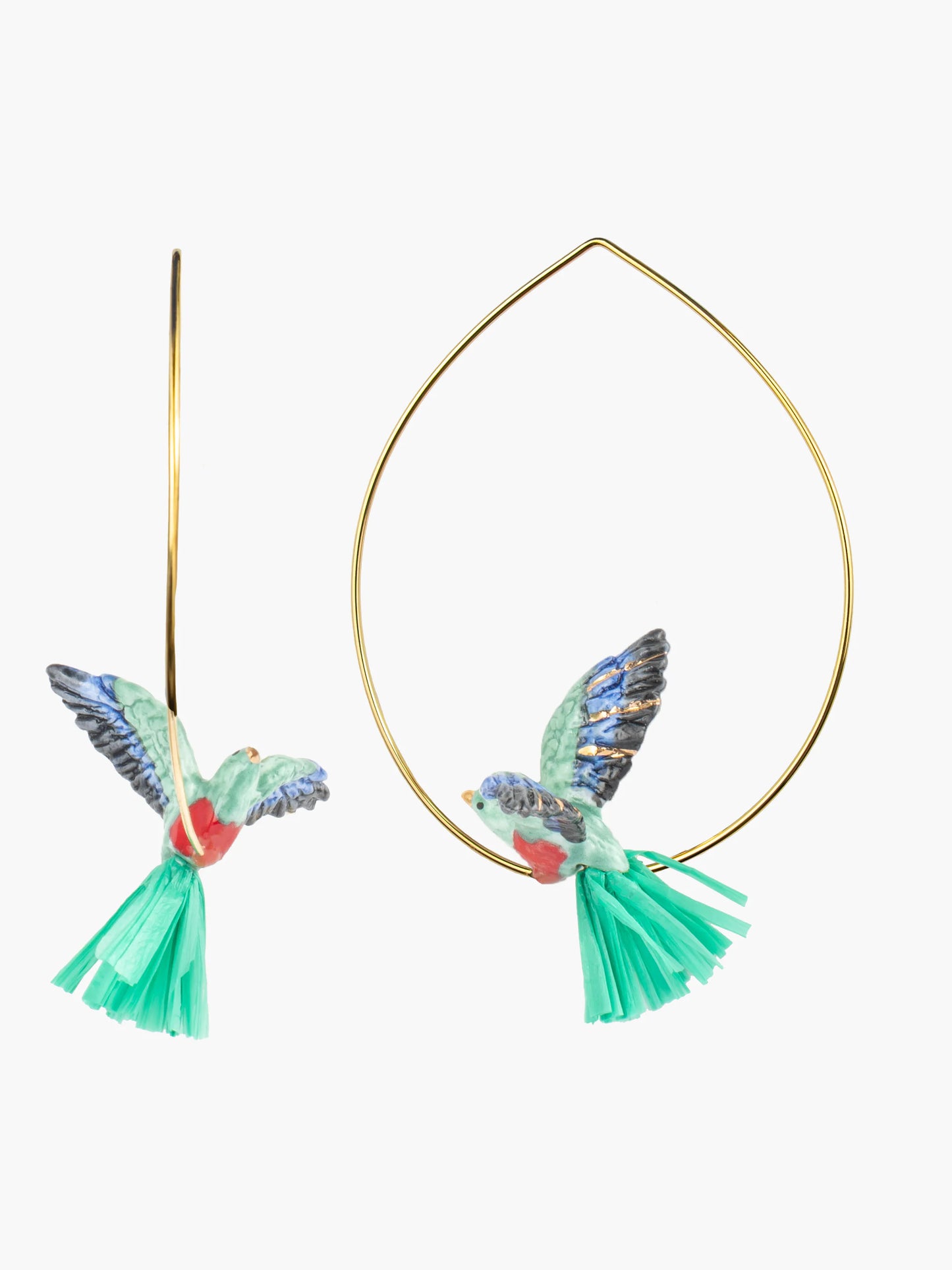 Grandes créoles quetzal resplendissant et raphia