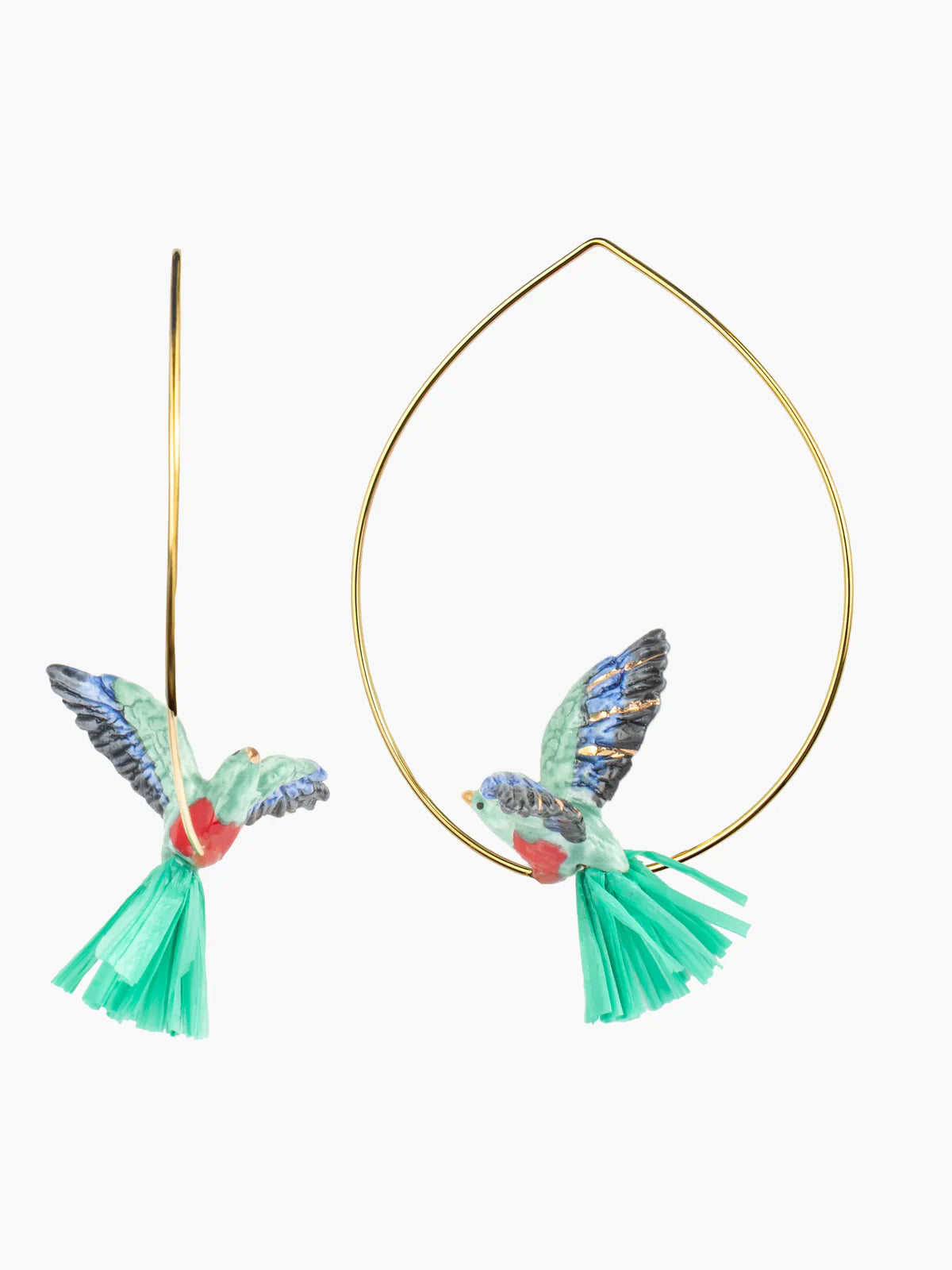 Grandes créoles quetzal resplendissant et raphia
