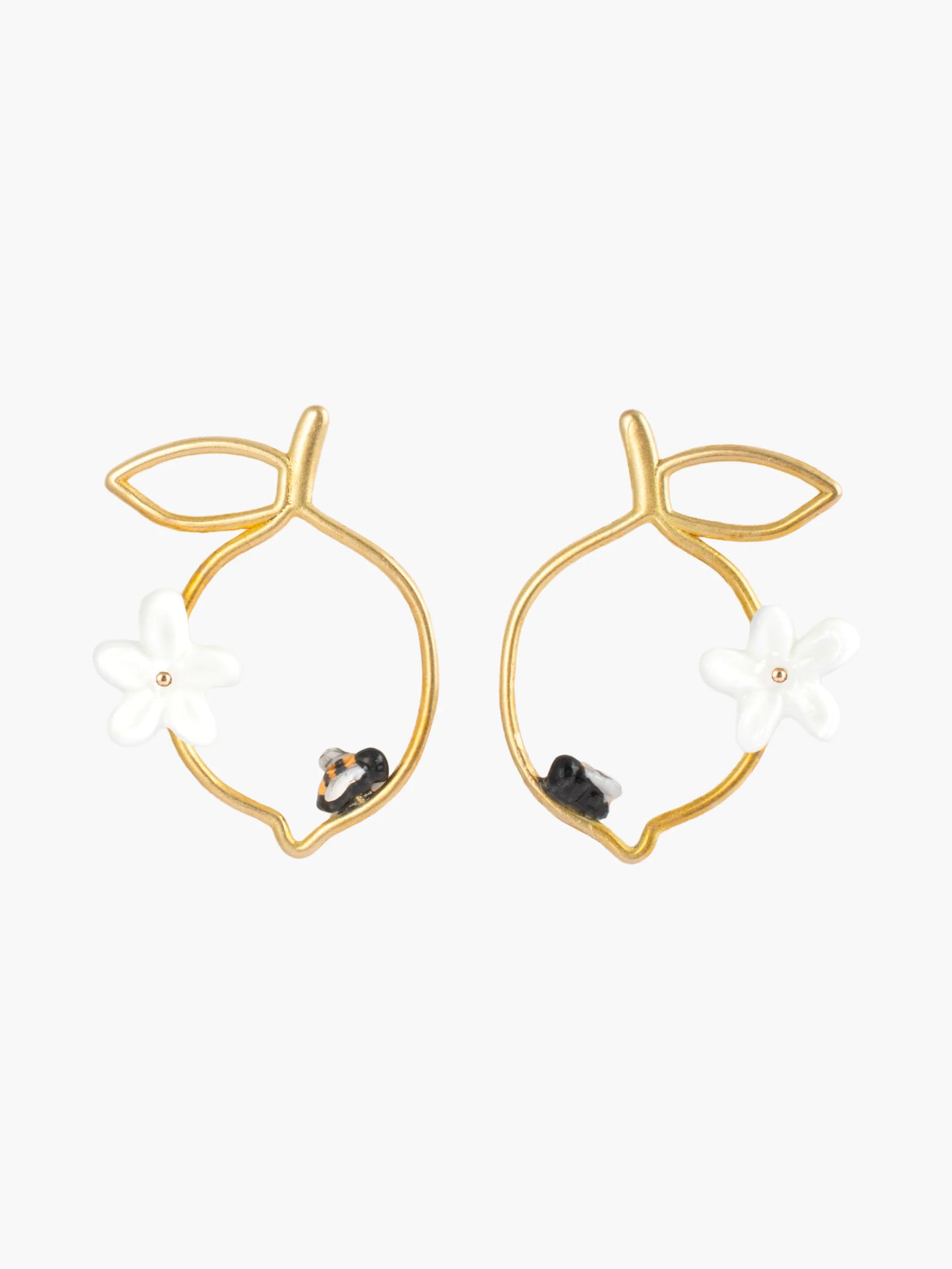 Boucles d'oreilles citron ciselé, fleur et abeille