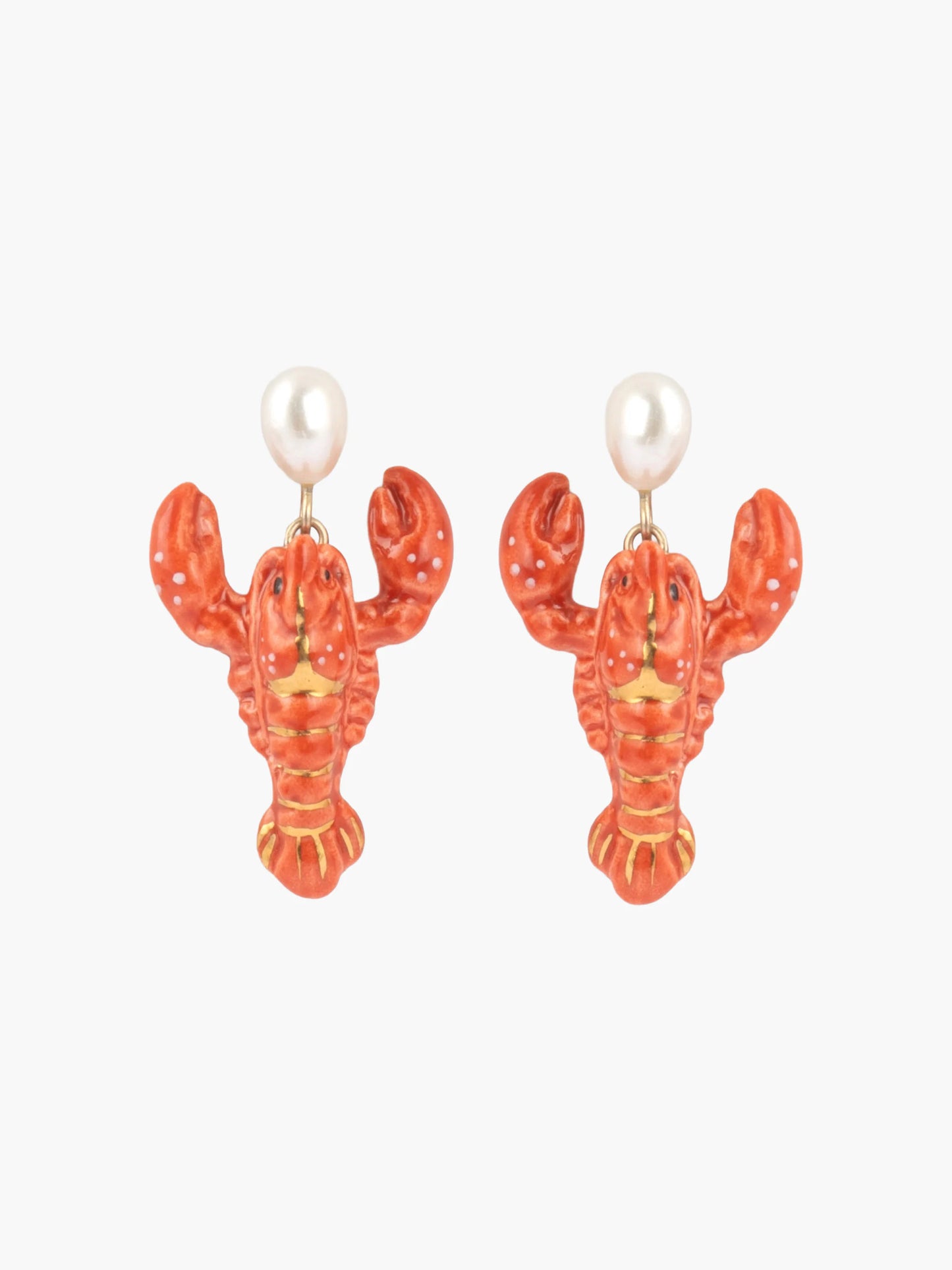 Boucles d'oreilles pendantes homard et perles