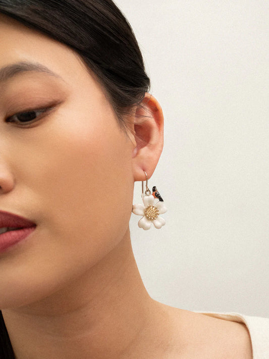 Boucles d'oreilles oiseau et fleur