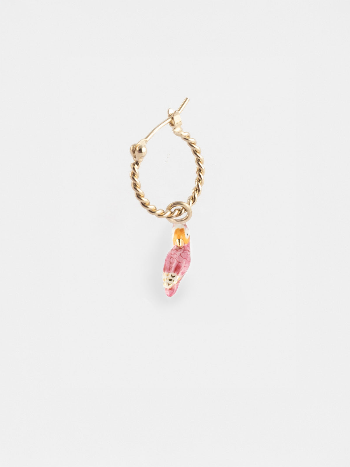 Mini orecchini a cerchio con cacatua rosa - Venduti singolarmente