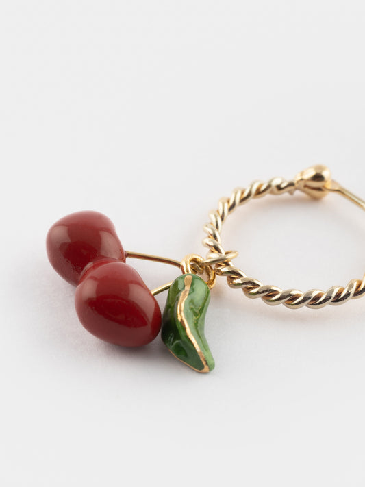 Mini orecchini a cerchio con ciliegie - Venduti singolarmente - Chérie Cherry