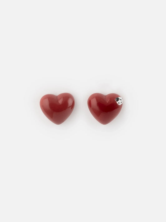 Heart and ladybug ear studs - Cherie Cherry
