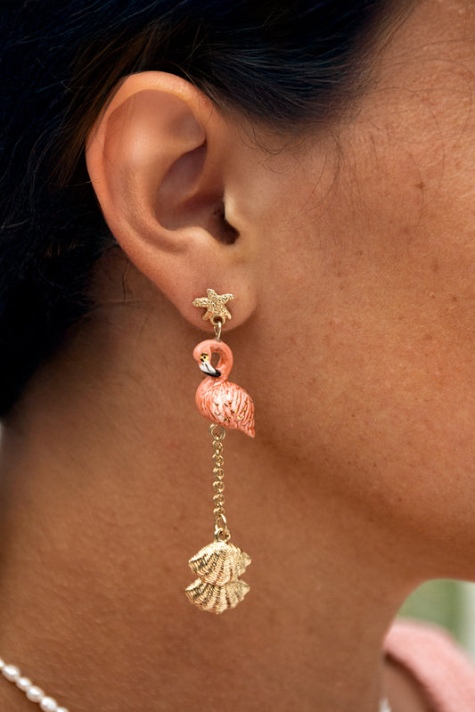 Orecchini pendenti con fenicotteri e conchiglie