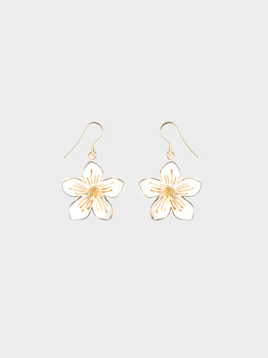 Boucles d'oreilles pendantes fleur blanche