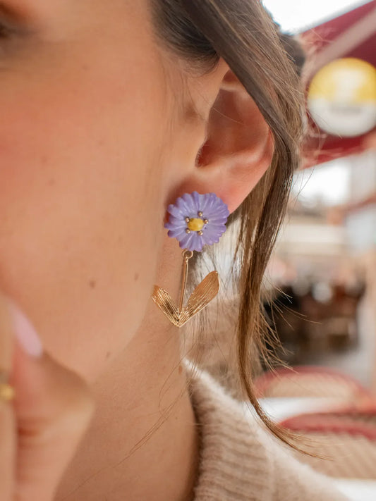 Boucles d'oreilles pendantes anémone bleue