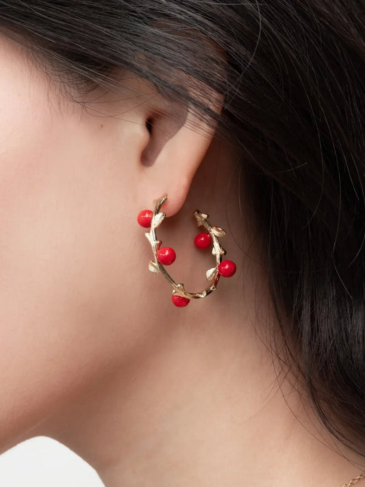 Boucles d'oreilles branches baies rouges