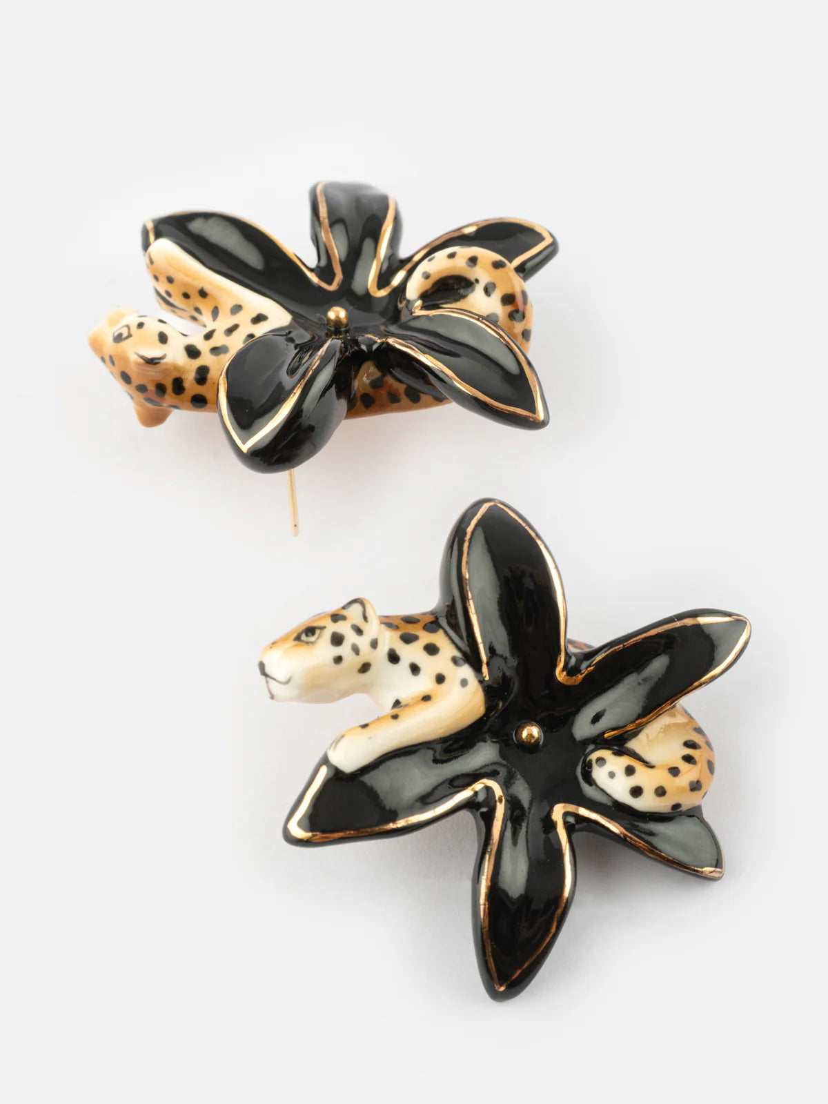 Leopard and Erine flower ear studs