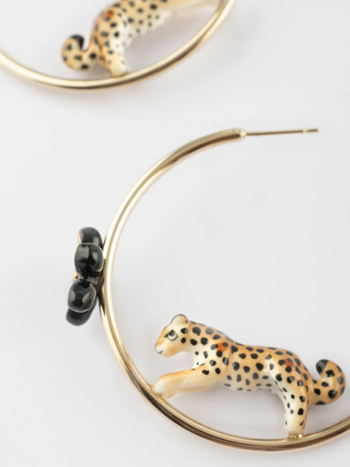 Leopard and flower print round hoop earrings
