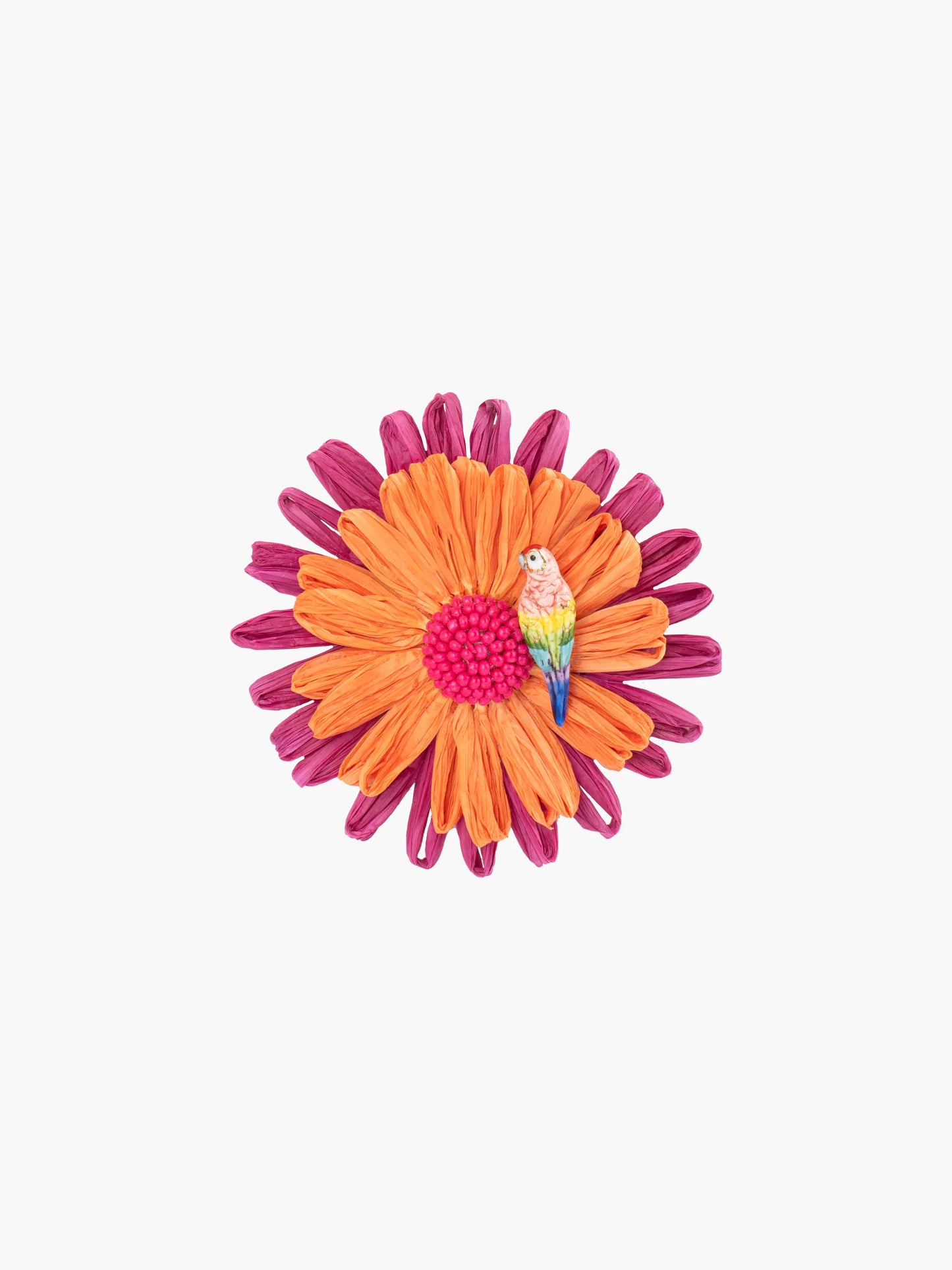 Pin's perroquet et fleur de raphia