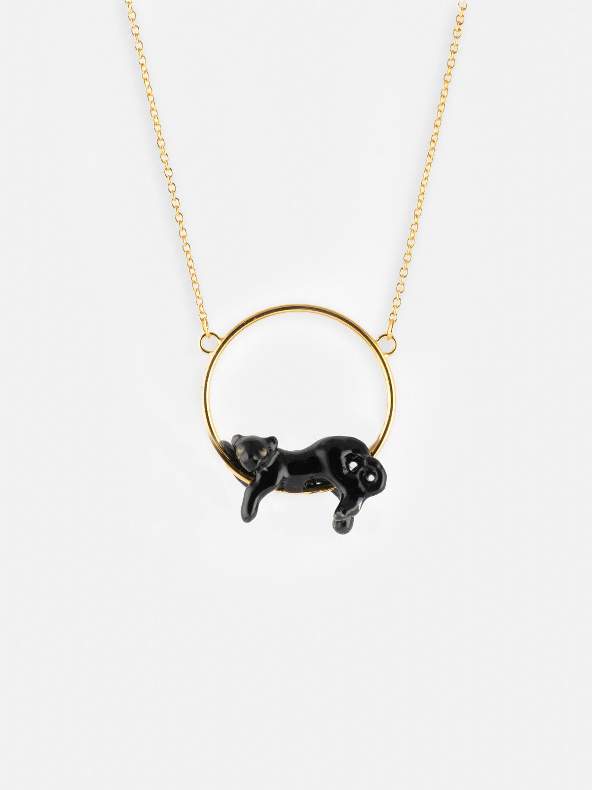 Black panther round necklace