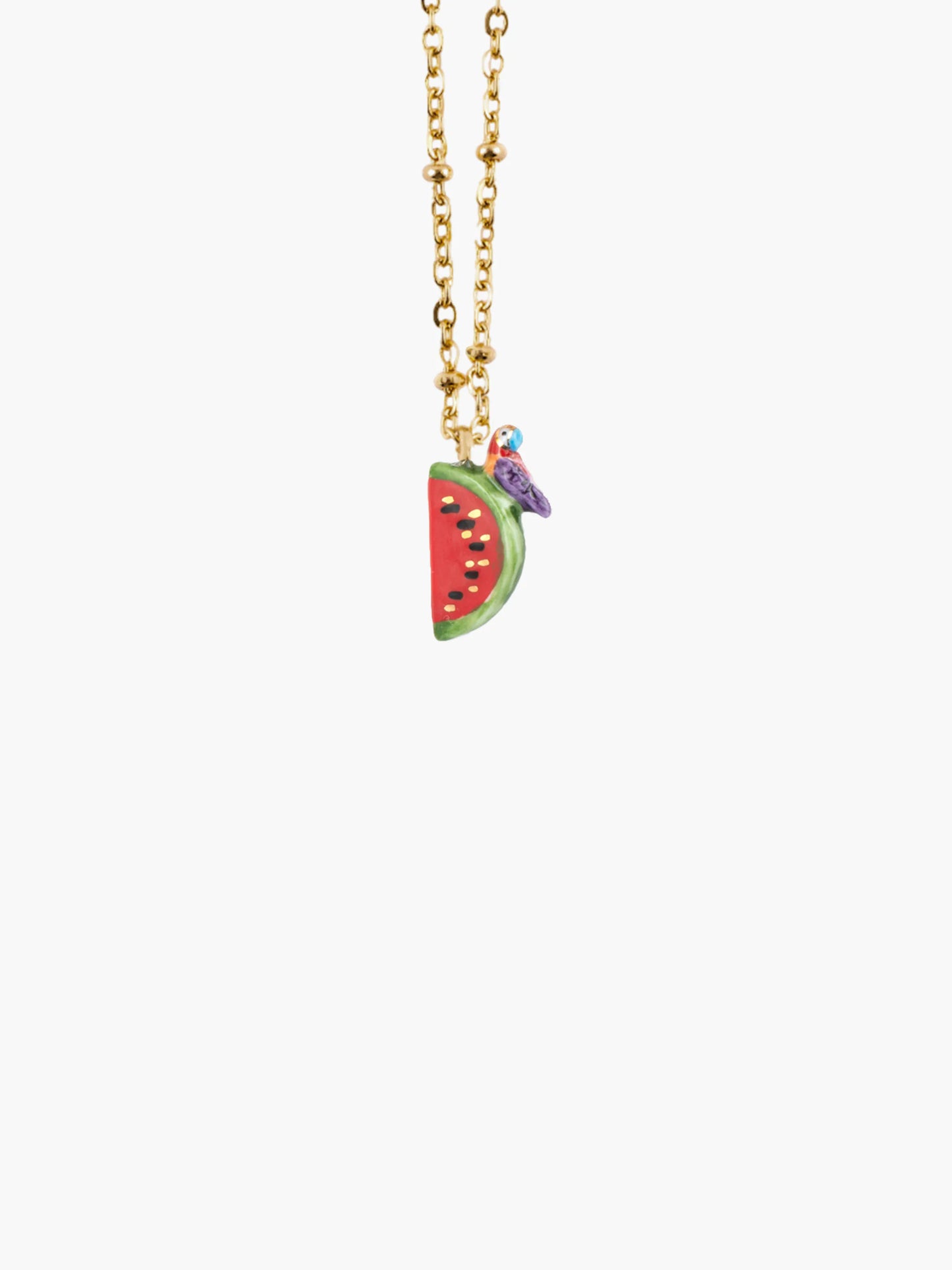 Collier mini pastèque et perroquet violet