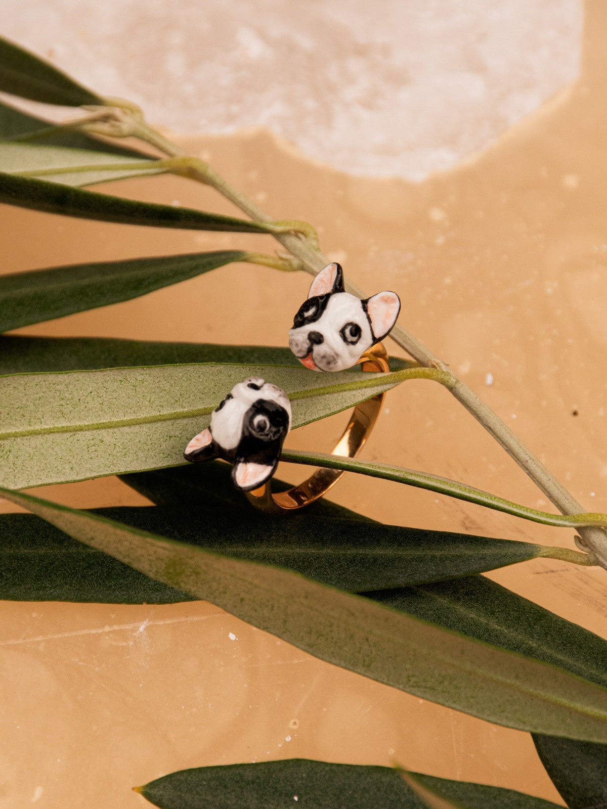 bague ajustable doré bouledogues français