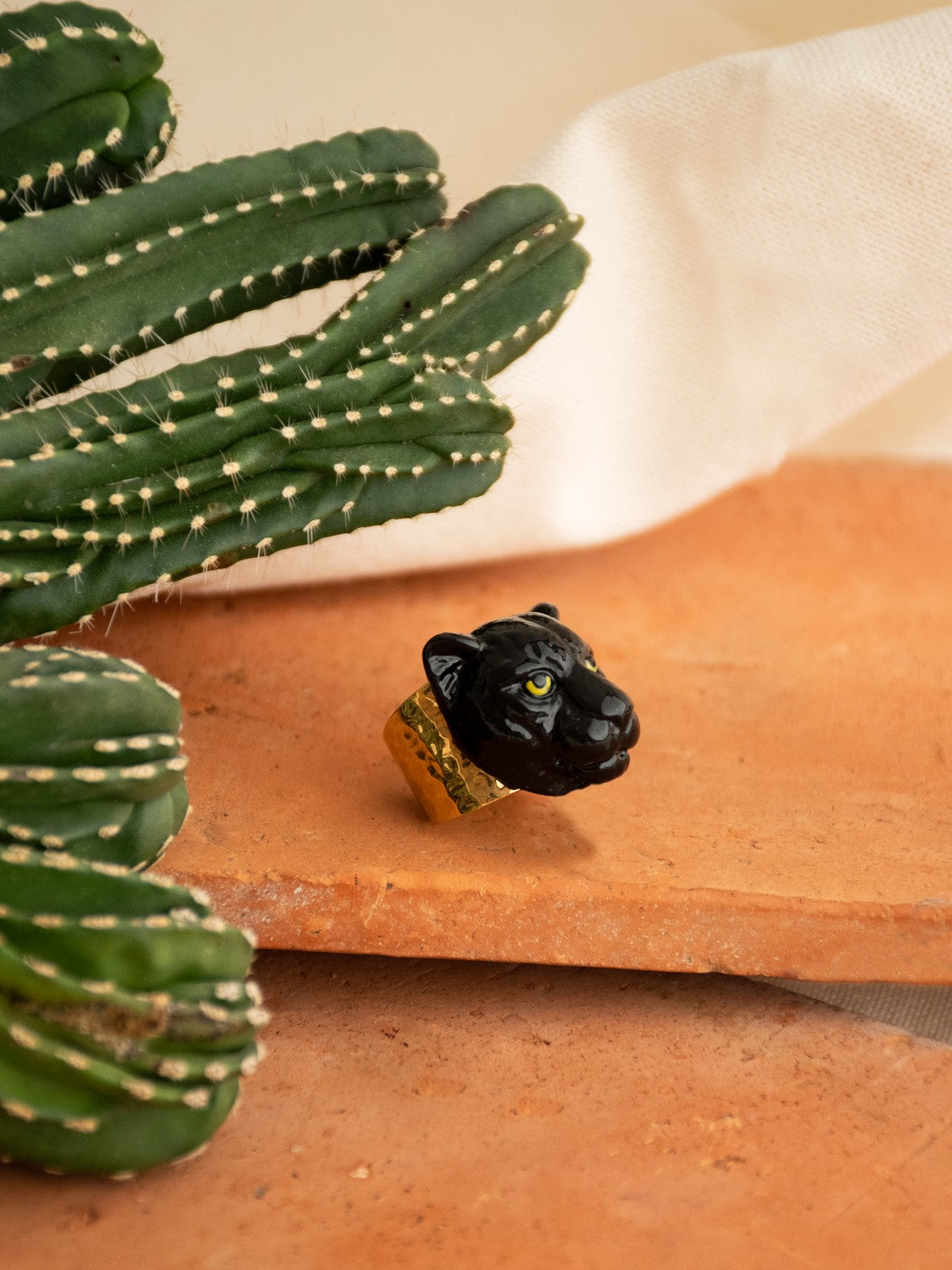 hammered black panther ring