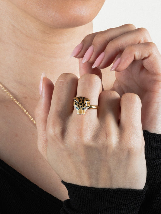 bague ajustable en porcelaine peinte à la main animal léopard